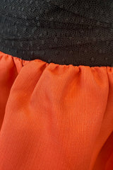 Spring 1987 Yves Saint Laurent Runway Strapless Dotted Net Mini Dress w Coral Skirt