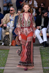 Spring 2020 Etro by Veronica Etro Runway Look 29 Printed Silk Chiffon Dress w Beaded & Embroidered Bodice
