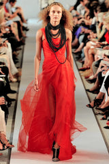 Spring 2012 Oscar de la Renta Runway Look 53 Coral Orange Chiffon One Shoulder Dress