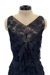 Extraordinary Fall 2008 Chanel by Karl Lagerfeld Blue Lace & Chiffon Dress & Cape Set