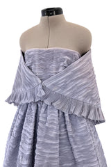 Elegant Late 1950s Sybil Connolly Couture Pale Lavender Pleated Linen Strapless Dress w Shawl