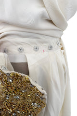 Spring 1990 Hubert de Givenchy Haute Couture Runway Ivory Silk Dress w Gold Metal Detailing