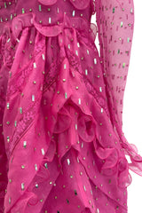 Spring 2018 Valentino by Pierpaolo Piccioli Pink Silk Organza Dress w Rhinestones & Metallic Silver Appliques