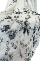 Important Fall 2003 Alexander McQueen 'Scanners" Runway Look 55 White Silk Corset Dress w Silver Sequins & Embroidery