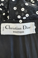 Prettiest Fall 1979 Christian Dior by Marc Bohan Black Silk Lace Net Dress w White Sequins & Bows