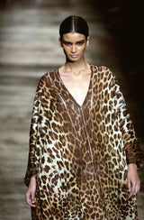 Spring 2002 Yves Saint Laurent by Tom Ford Runway Look 39 Leopard Fringe Silk Knit Caftan