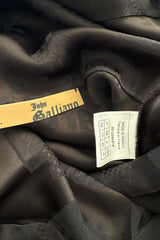 Amazing Spring 2002 John Galliano Black Bias Cut Logo Dress w Sweeping Back