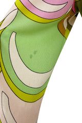 Prettiest 1960s Emilio Pucci Pale Pastel Curving Print Silk Jersey Dress w Contrasting Border