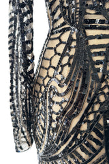 Fall 2014 Zuhair Murad Runway Look 44 Black Sequin & Tube Bead in Nude Netting Dress