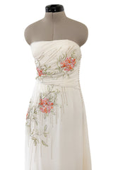 Dreamy Spring 2008 Christian Dior by John Galliano Ivory Silk Chiffon Dress w Hand Done Floral Embroidery