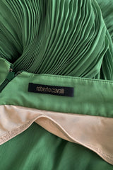 Very Rare Spring 2007 Roberto Cavalli Green Pleated Silk Chiffon Dress w Open Back & Sides
