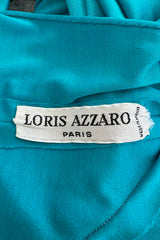 Spectacular Early 1970s Loris Azzaro Plunging Turquoise Silk Jersey w Open Rhinestone Rings