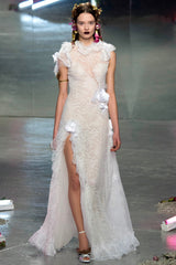 Dreamy Fall 2016 Rodarte Runway Look 40 White Lace, Silk & Net Bias Cut Dress w Hand Done Detailing