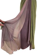 Fall 1996 Pierre Balmain by Oscar de la Renta Haute Couture Layered Silk Chiffon Dress w Embroidered Bodice
