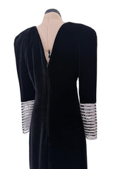 Incredible Fall 1986 Valentino by the Original Mr. Valentino Black Velvet Dress w Rhinestone Insets
