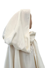 Incredible 1970s Loris Azzaro Ivory Silk Fantasty Voluminous Full Trained Cape w Oversized Hood