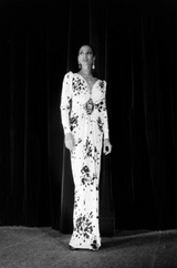 Fantastic Spring 1982 Yves Saint Laurent Haute Couture Runway Unlabeled Black & White Print Plunge Dress