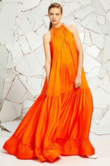 Resort 2016 Stella McCartney Runway Finale Look 34 Silk Dress w Gold Metal Collar & Ruffled Hem