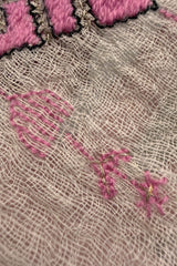 Unlabeled Vintage Full Open Caftan Dress w Pink & Metallic Thread Hand Done Embroidery