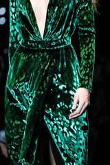 Beautiful Fall 2012 Gucci by Frida Giannini Runway Look 35 Deep Green Velvet Dress w Leopard Pattern