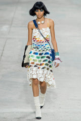 Hugely Documented Spring 2014 Chanel by Karl Lagerfeld Rainbow Print & Lace Runway Dress