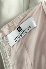 Minimalist 1990s Givenchy Silver Undertone Ivory Strapless Silk Dress w Back Gathering & Shawl