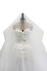 1993 Dolce & Gabbana Three Piece White Silk & Tulle Wedding Dress Overskirt & Veil Full Set