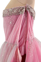 Prettiest 2000s Oscar de la Renta Strapless Pink Tulle Dress w Extensive Beadwork