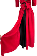 Dreamy Spring 1984 Lanvin by Jules-Francois Crahay Runway Red Linen & Black Dress w Open Bow Back