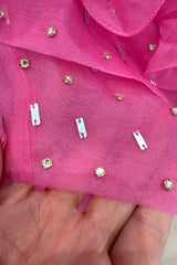 Spring 2018 Valentino by Pierpaolo Piccioli Pink Silk Organza Dress w Rhinestones & Metallic Silver Appliques