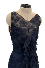 Extraordinary Fall 2008 Chanel by Karl Lagerfeld Blue Lace & Chiffon Dress & Cape Set