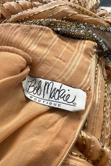 Incredible 1980s Bob Mackie Beaded, Sequin & Rhinestone Detailed Peach Silk Dress