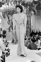 Iconic Spring 1985 Yves Saint Laurent Haute Couture Runway Pale Green Silk Dress w Front Plunge & Tie