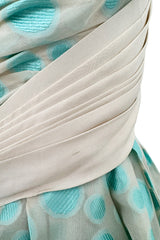 Dreamy Late 1960s Andre Laug Roma Alta Moda Couture Pale Turquoise Applied Dot Strapless Dress