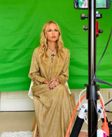 Fabulous 1970s Halston Metallic Red Lame Lurex Full Length Caftan Dress