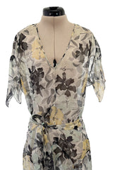 Dreamy 1920s Unlabeled Feather Light Floral Print Silk Chiffon Dress w Jacket