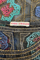 Intricate 1920s Unlabeled Gold Metallic Lame Thread & Sequin on Black Silk Net Flapper Dress