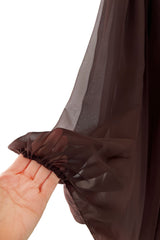 Extraordinary 1970s Yuki Brown Chiffon Caftan Dress w Open Shoulders & Incredible Sleeves