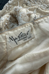 Amazing 1950s Mde. Etoile Ivory Silk Heavily Hand Beaded Demi Couture Dress w Scoop Back