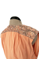 Documented 1960s Tiziani Couture by Karl Lagerfeld Peach Silk Plunge Dress w Matching Feather Cape