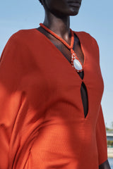 Spring 2022 Chloe by Gabriela Hearst Deep Burnt Orange Silk Caftan Dress w Hand Braided & Shell Detailing