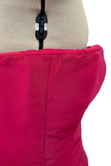 Gorgeous 1980s Oscar de la Renta Deep Fuchsia Pink Silk Strapless Silk Dress w Full Skirt
