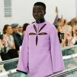 Spring 2020 Gucci by Alessandro Michele Runway Look 64 Purple Cut Out Tunic Dress w Patent Trim