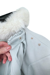 Ultra Rare Fall 1986 Thierry Mugler Ad / Runway Pale Ice Blue Suit w Faux Fur Cuffs & Collar