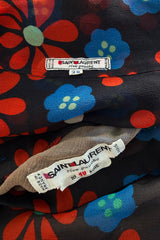 Outstanding Spring 1974 Yves Saint Laurent Floral Print Silk Chiffon Top & Skirt Set