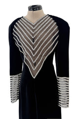 Incredible Fall 1986 Valentino by the Original Mr. Valentino Black Velvet Dress w Rhinestone Insets