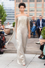 Dreamy Spring 2019 Oscar de la Renta by Laura Kim & Fernando Garcia Runway Look 57 Gold Silver Bead Caftan Dress