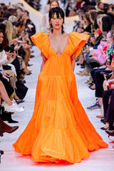 Spectacular Spring 2020 Valentino by Pierpaolo Piccioli Neon Orange Tent Dress w Outstanding Capped Sleeves