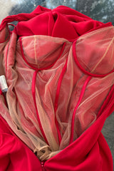 Fabulous 2000s Versace by Donatella Red Crepe Dress w Rhinestone & Silver Chain Detailing