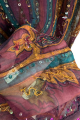 Exquisite 1965-66 James Galanos Couture Heavily Hand Beaded & Sequined Silk Print Dress